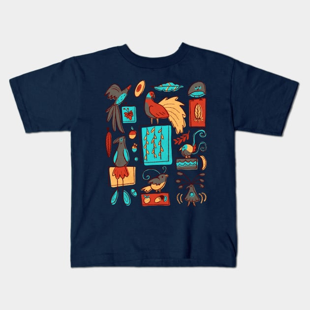 Retro 1950s Birds of Paradise Illustration Pattern Kids T-Shirt by narwhalwall